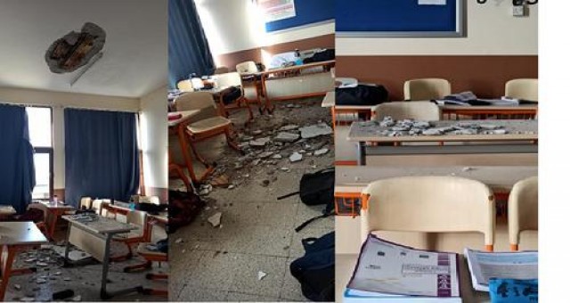 NKL’de bir sınıfta tavan çöktü. Bir öğrenci yaralandı, ambulansla hastaneye kaldırıldı